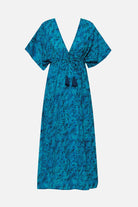 Blue abstract printed caftan swim cover up