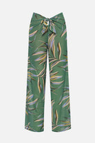 Multicolored leaf printed swim cover up pants with a matching midkini top