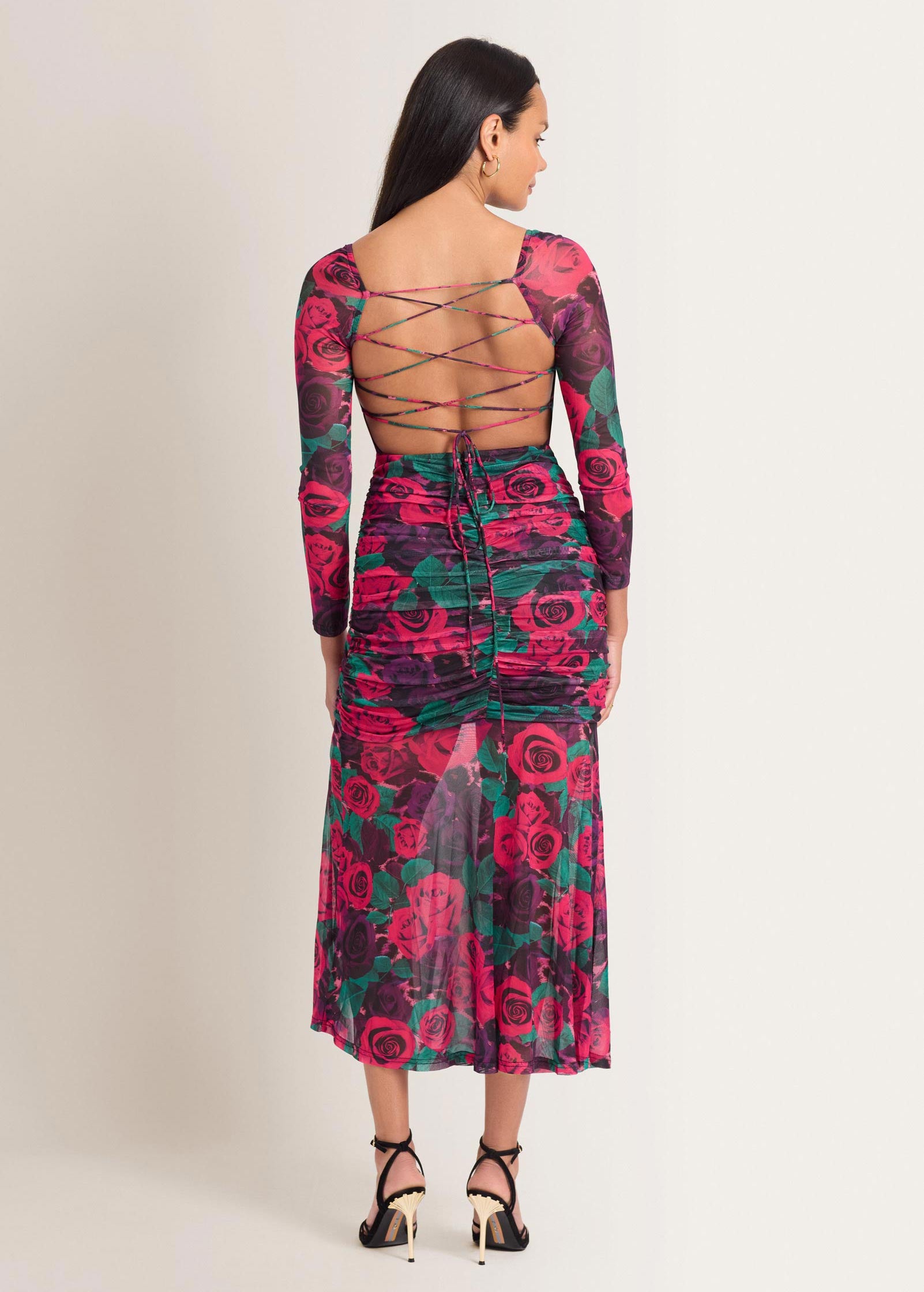 bebe long sleeve dress Women's Mesh Open Back Midi My Actual Bust is:42