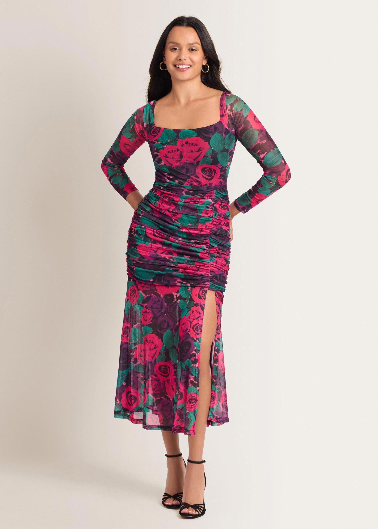 Bebe Mesh Open Back Midi Dress