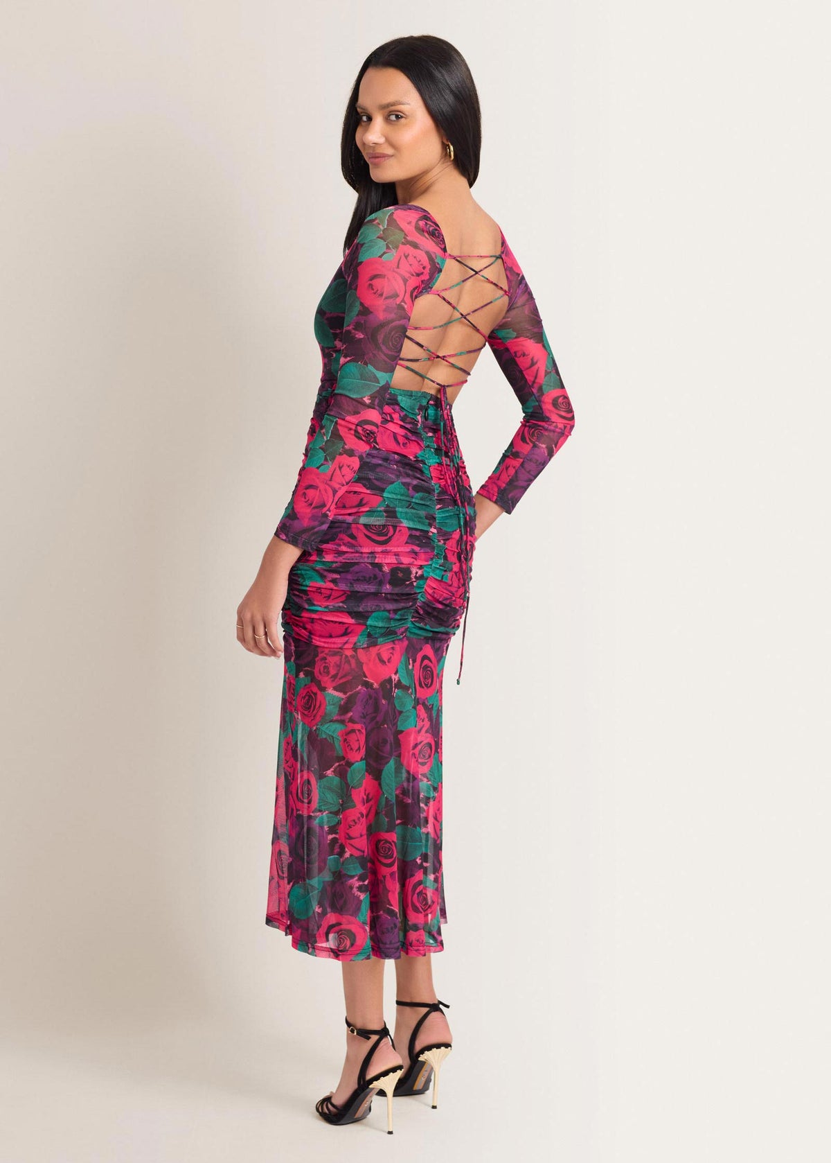 Bebe Women's Mesh Open Back Midi Dress