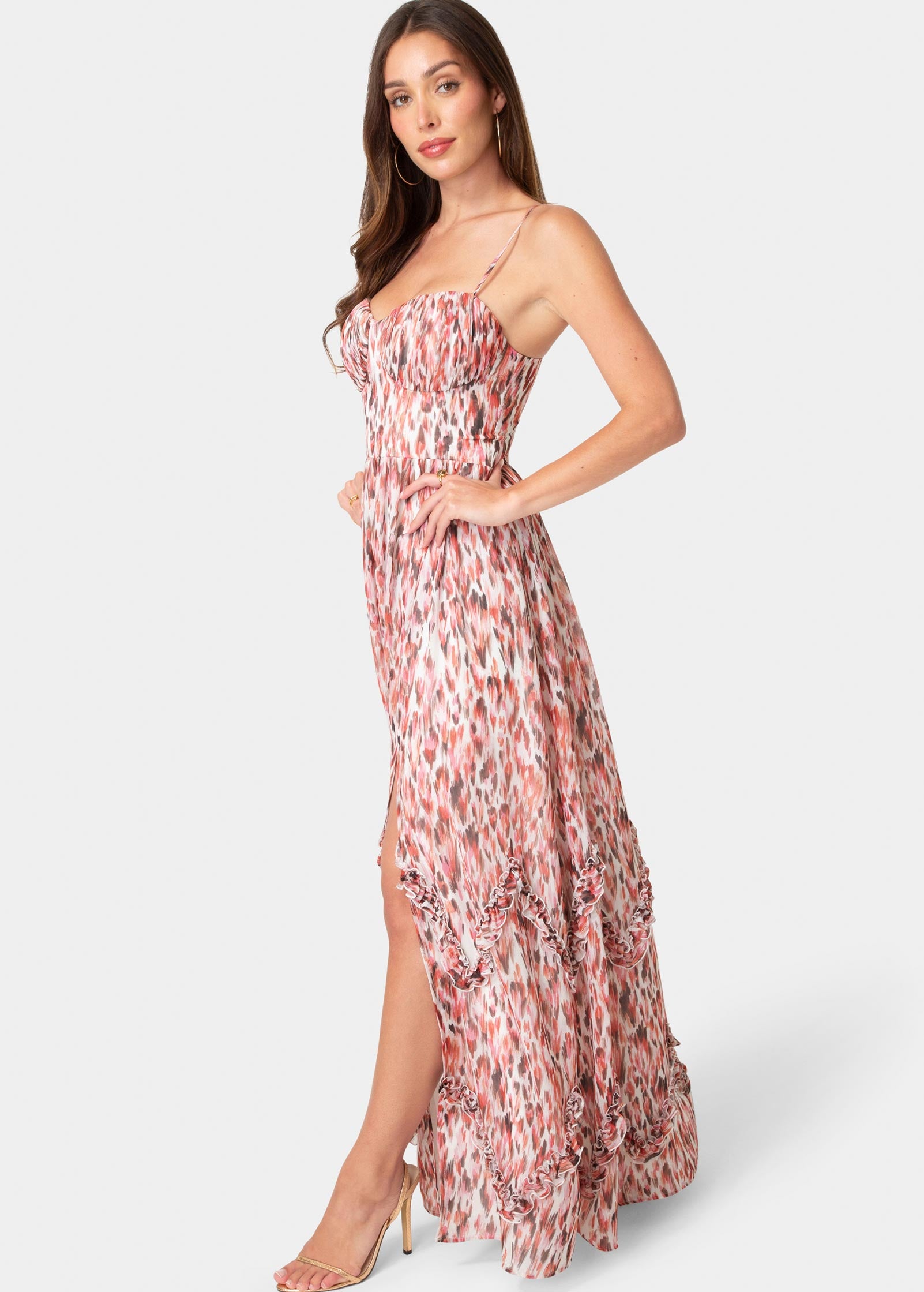 bebe Soft Ruffle Corset Maxi Dress - White