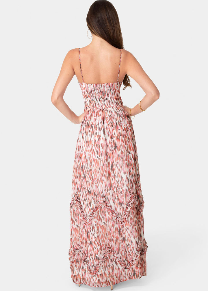 Bebe Soft Ruffle Corset Maxi Dress