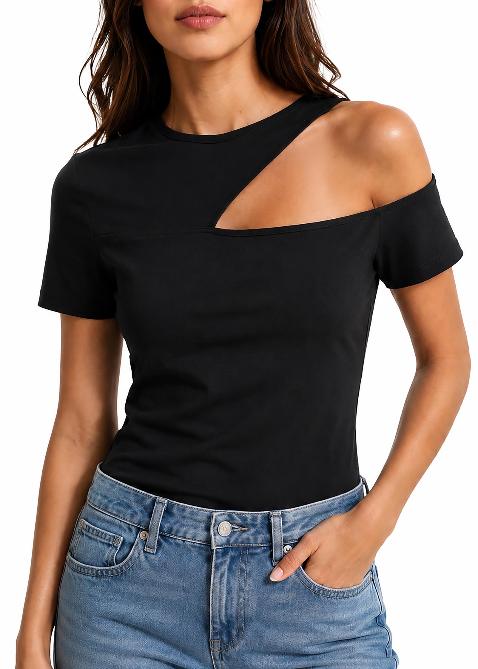 Venus Cut Out Short Sleeve Top Black – VENUS