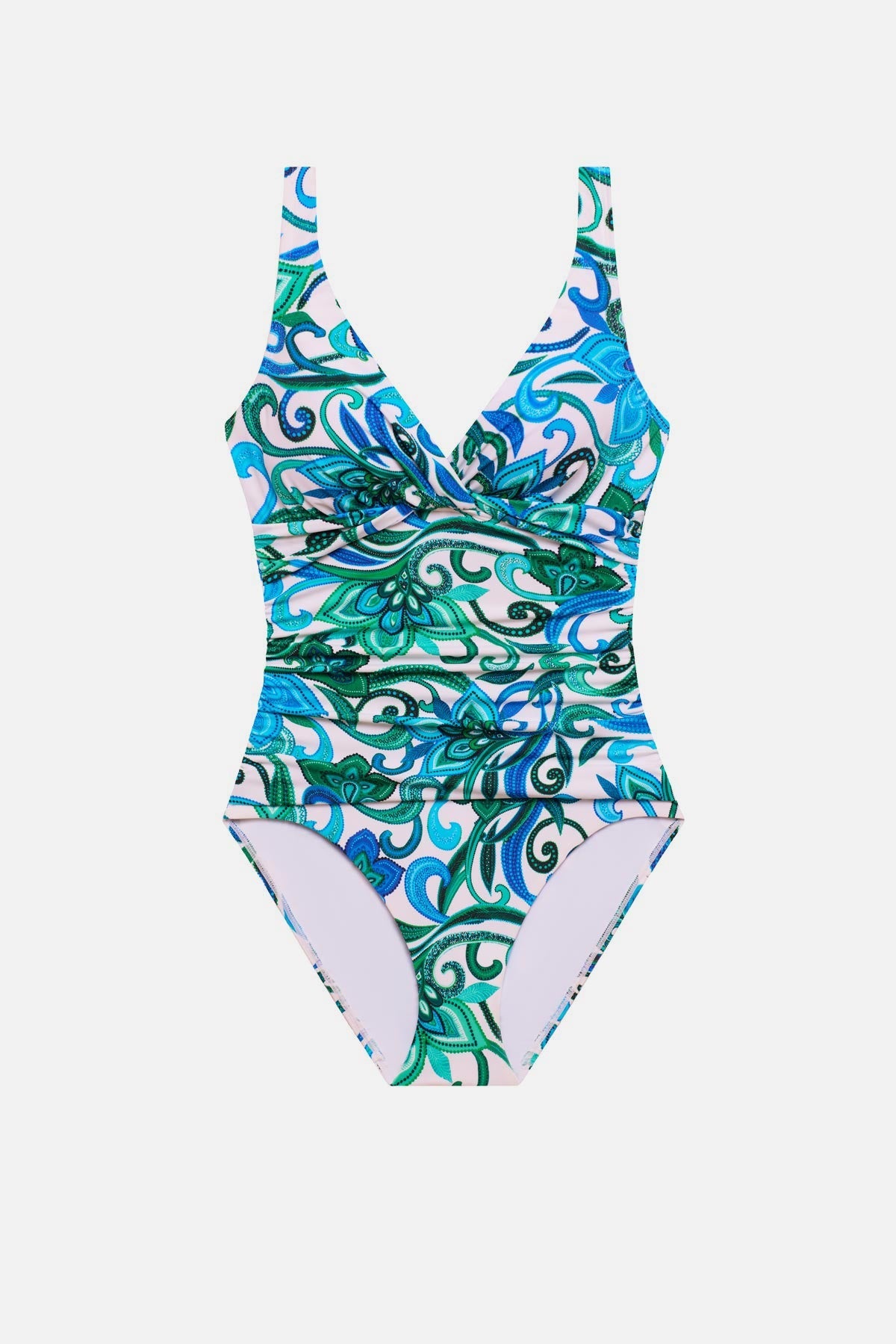 Blue and green floral printed one-piece swimsuit