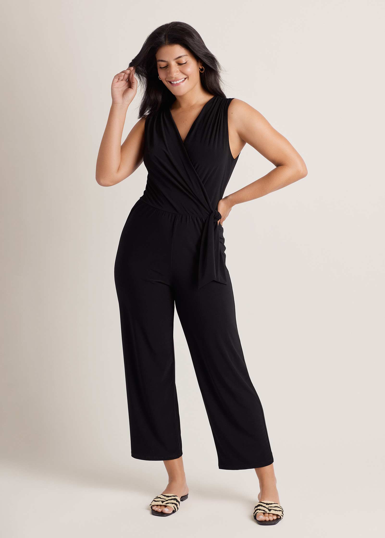 Venus Jersey Wrap Jumpsuit Jet Black – VENUS