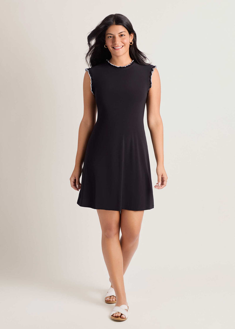 Venus Ruffle Mini Dress Jet Black – VENUS