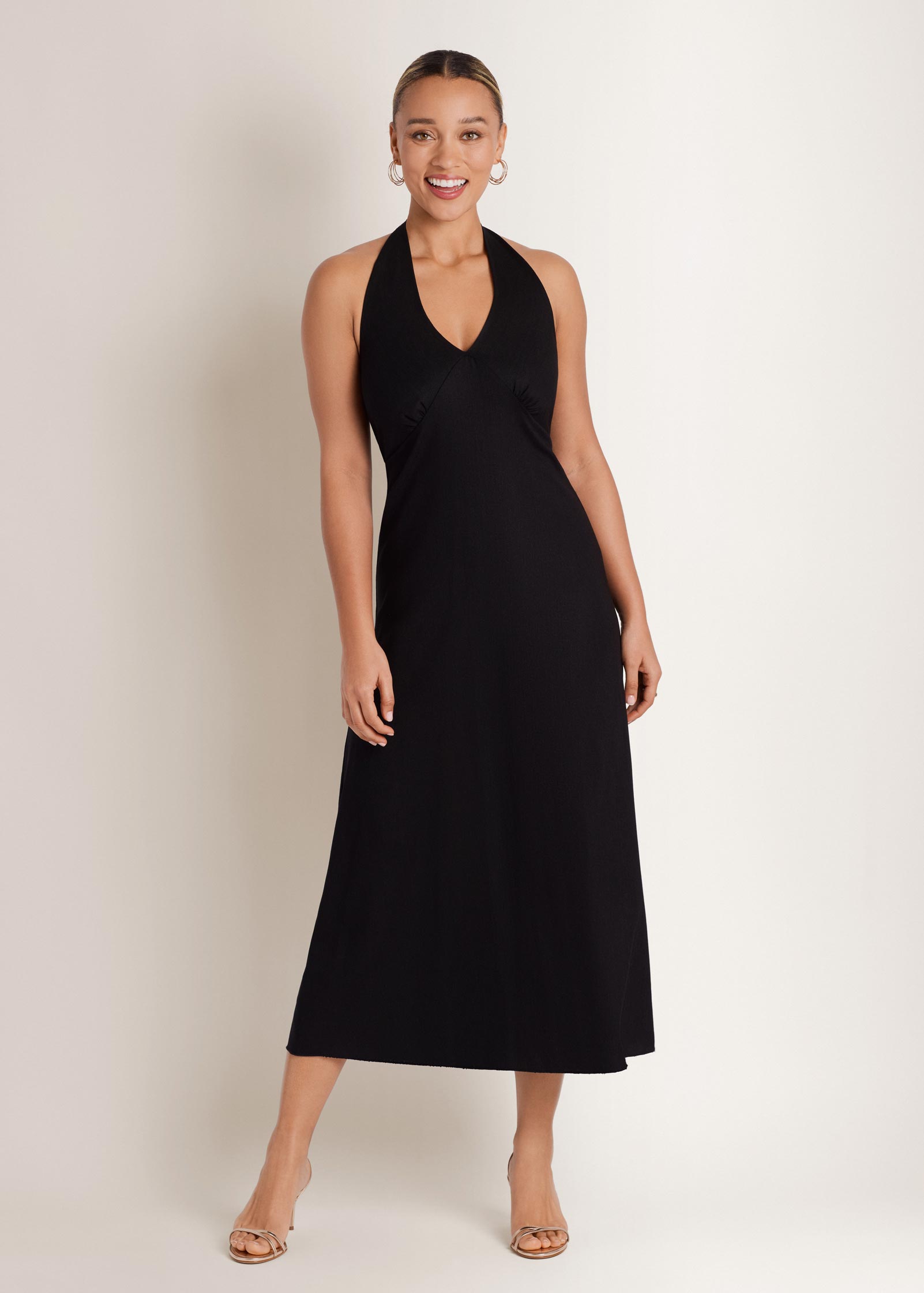linen halter maxi dress VENUS Sleeveless | Jet Black Colour:Floral A-Line Square Neck Chiffon 100% Cotton Lining Collection: SERATA