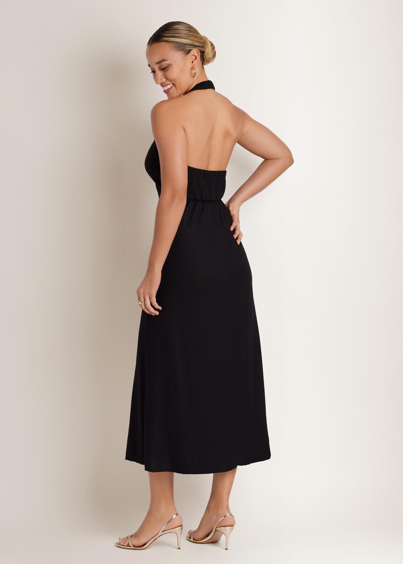 Venus Linen Halter Maxi Slvls Jet Black – VENUS