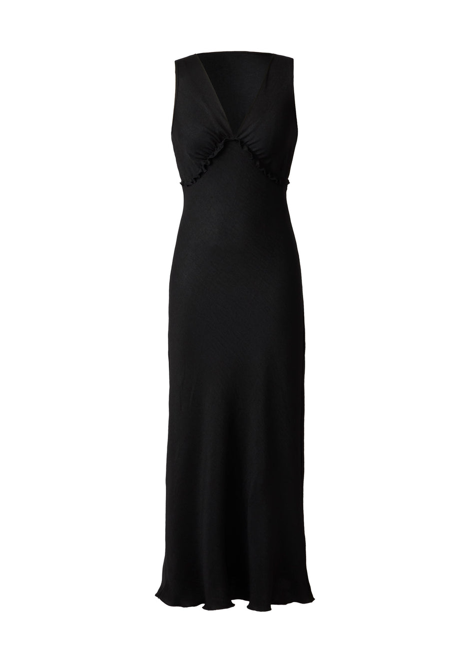 Venus Solid Ruffle Trim Dress Jet Black – VENUS