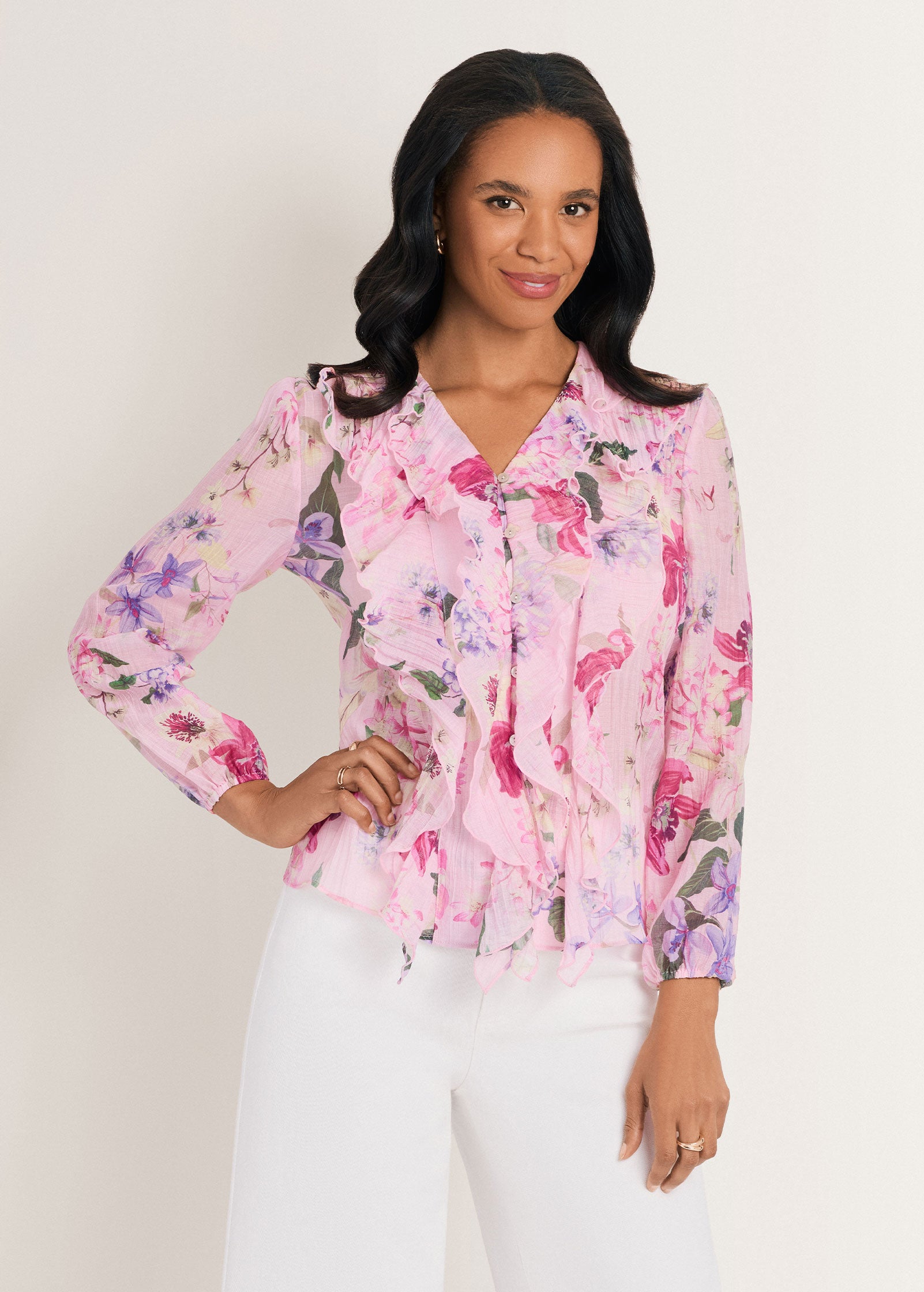 Venus Ruffle Front Top Jacobian Floral – VENUS