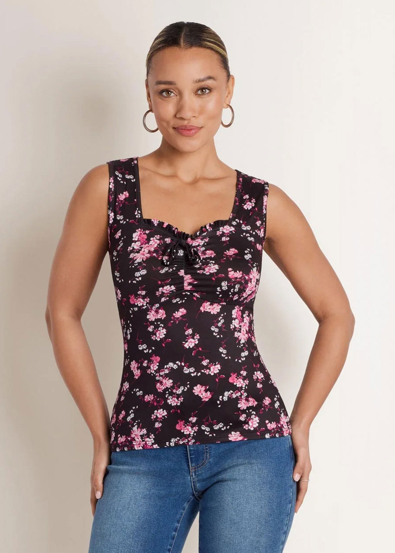 Venus Tie-Front Floral Top Black Multi – VENUS