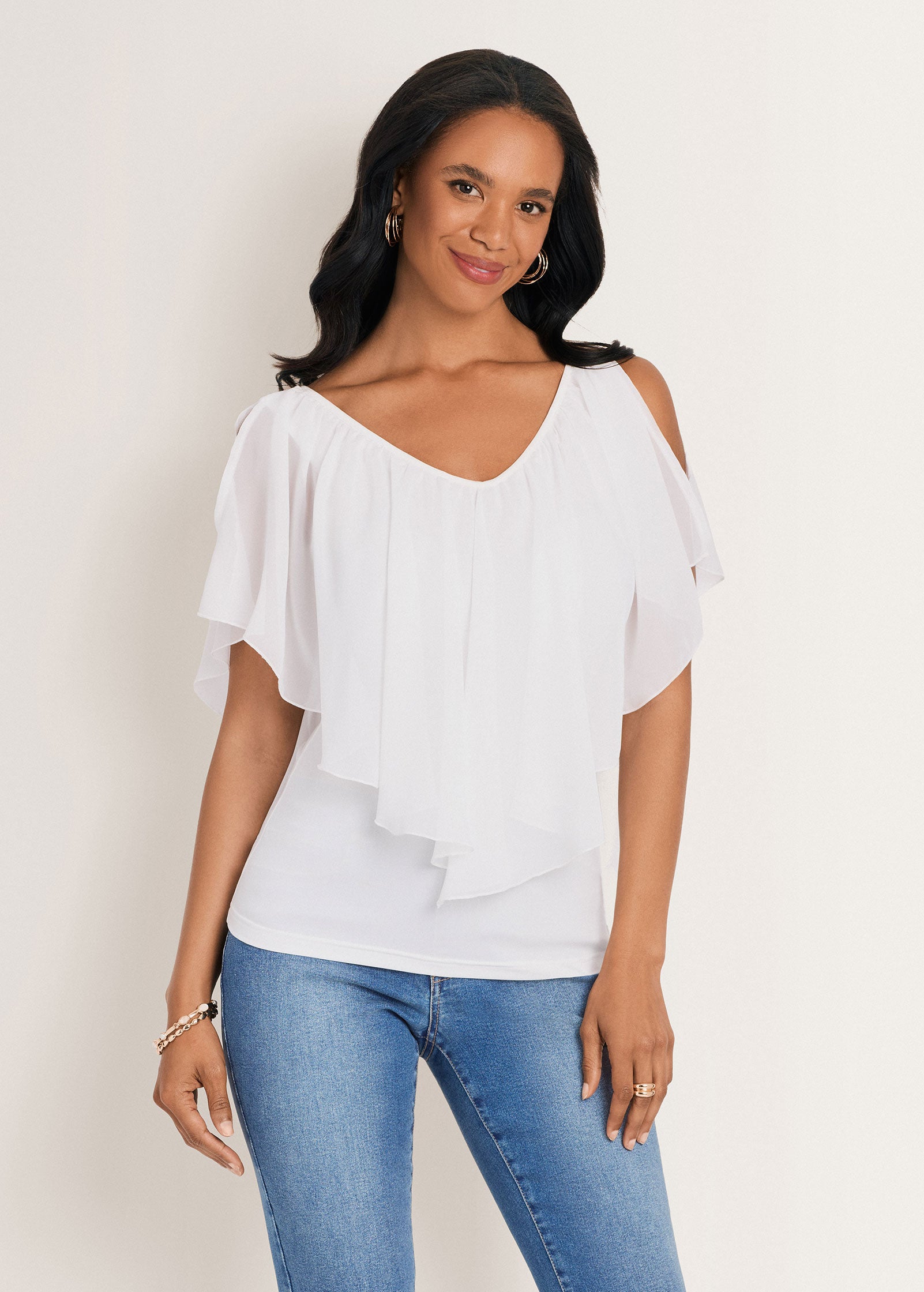 Venus Cold Shoulder Flutter Top Cloud Dancer – VENUS