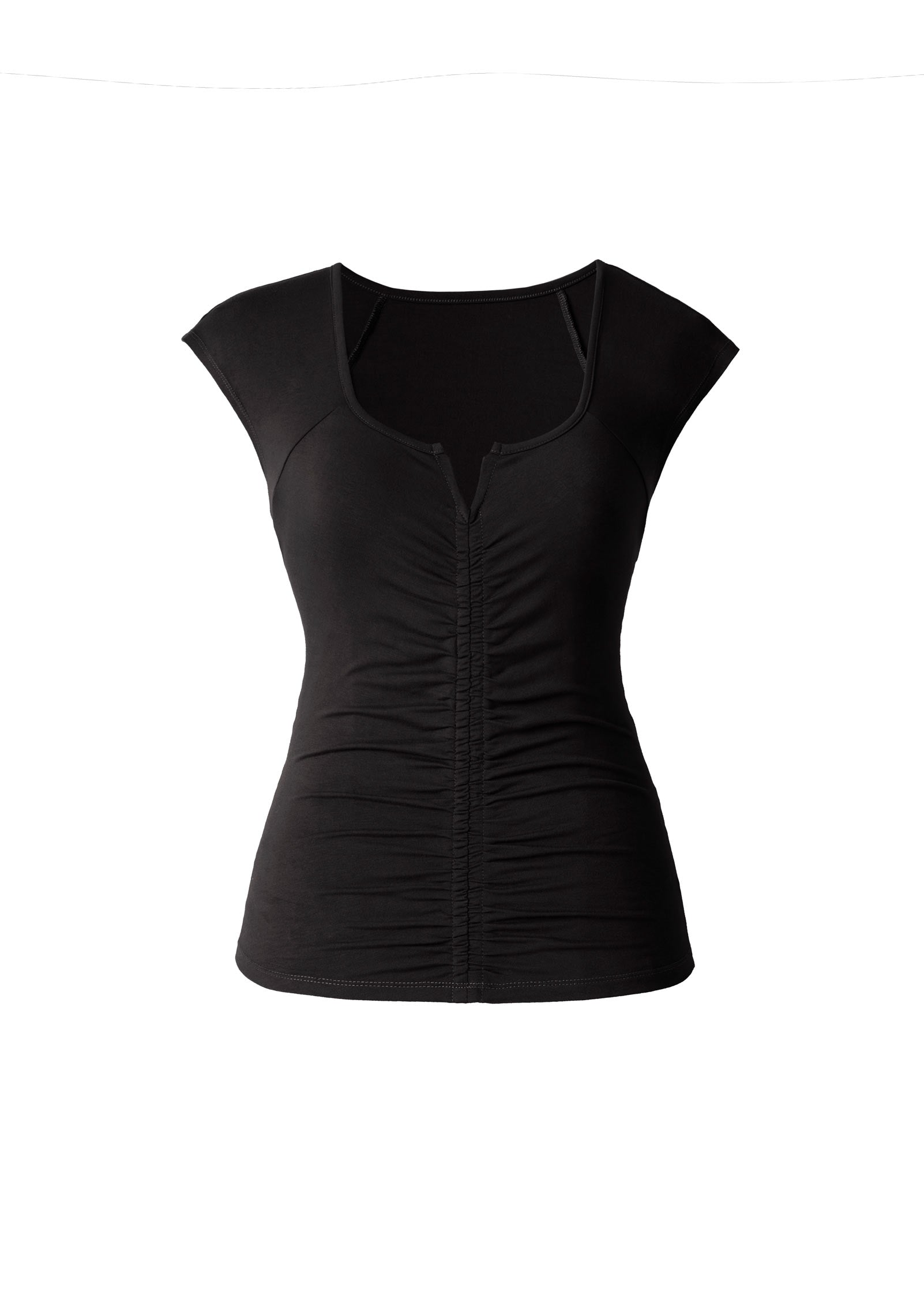 Venus Ruched Cap Sleeve Top Jet Black – VENUS