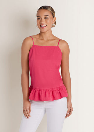 Venus Cotton Lawn Ruffle Hem Peplum Top Rose Red – VENUS
