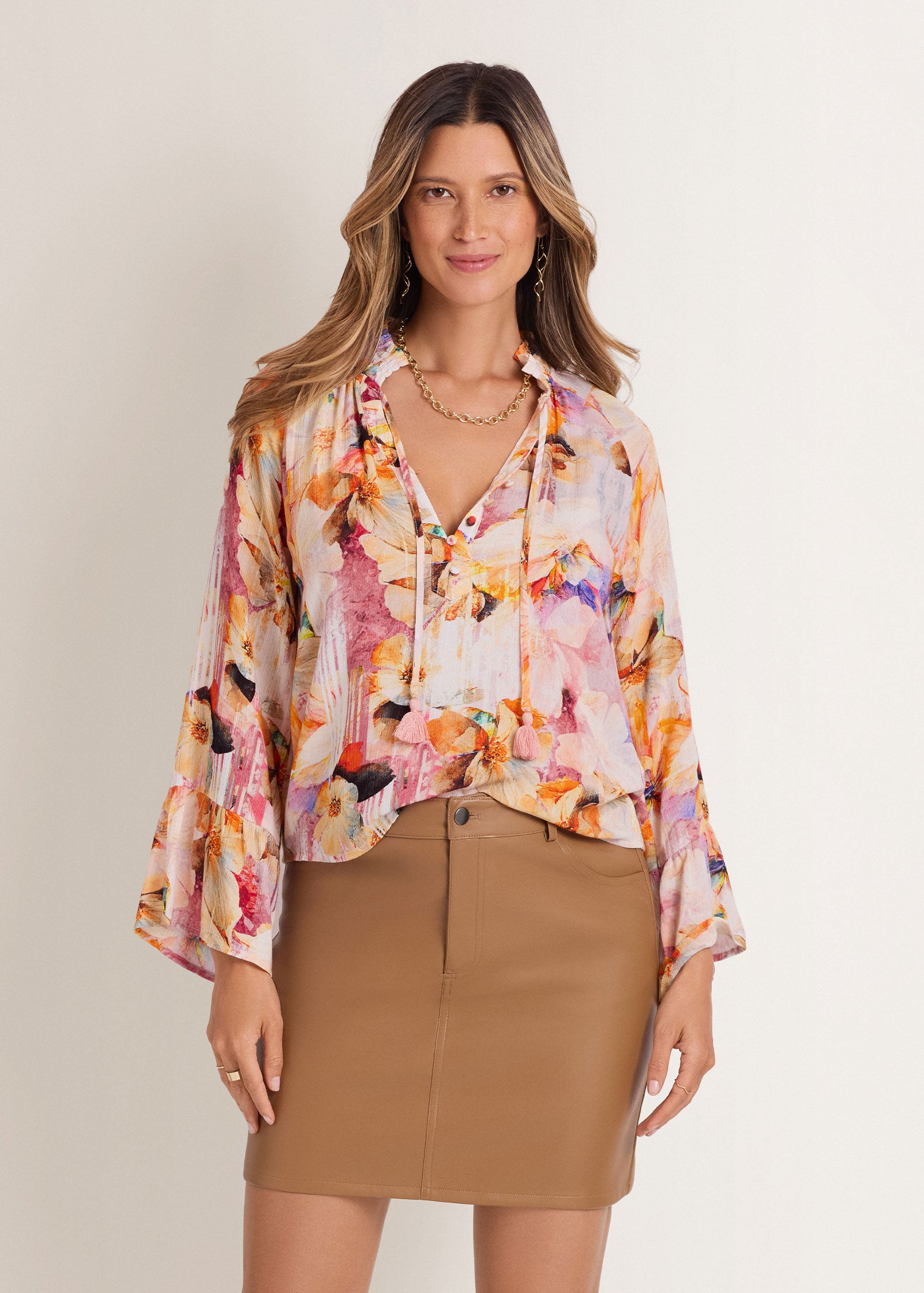 Balloon Sleeve Wrap Front Top - Electric Bouquet – VENUS
