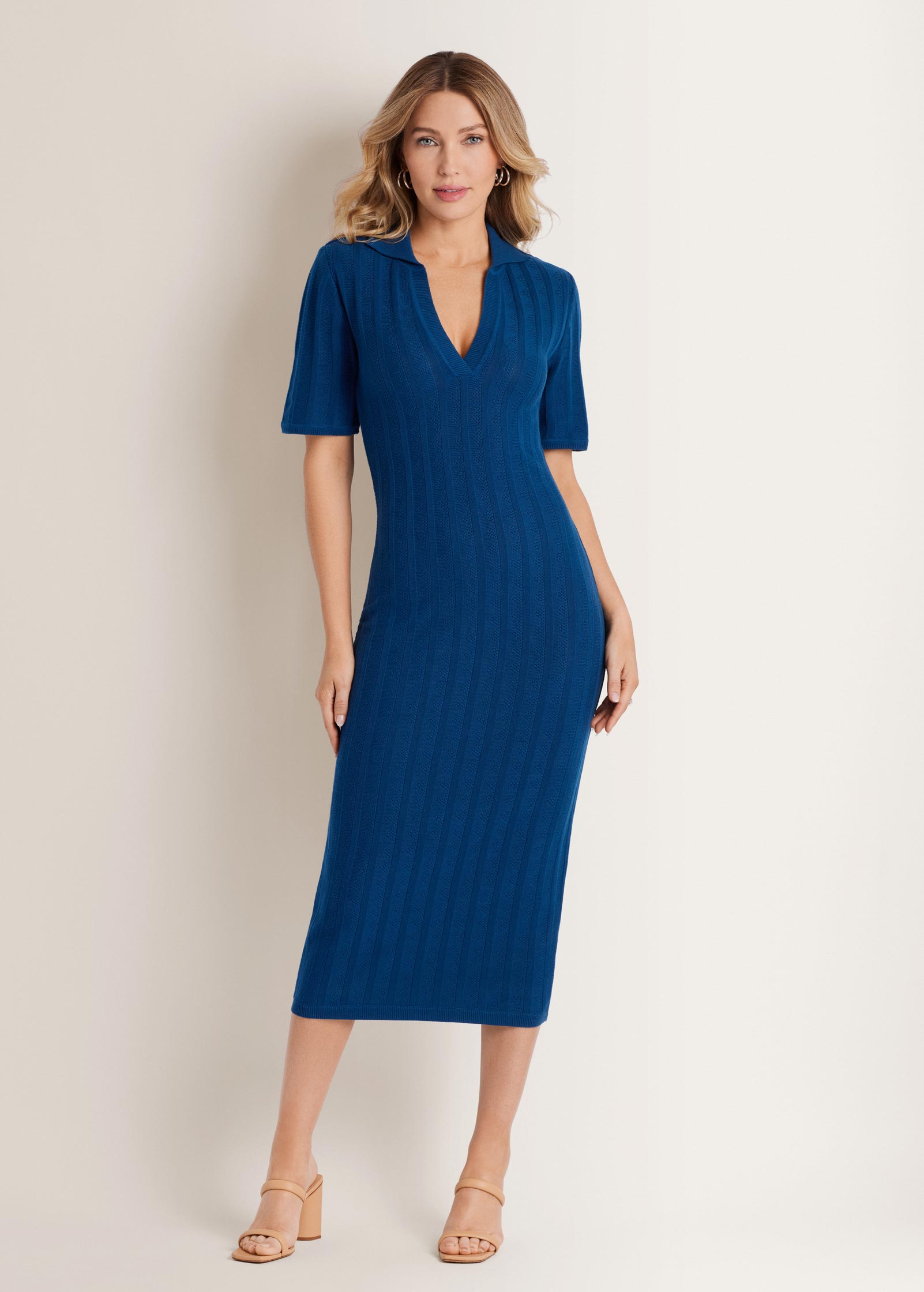 Venus Pointelle Sweater Dress Navy Peony – VENUS