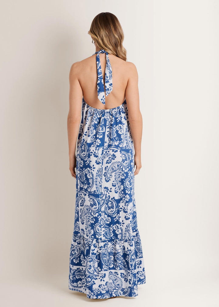 Deep V Halter Maxi Dress