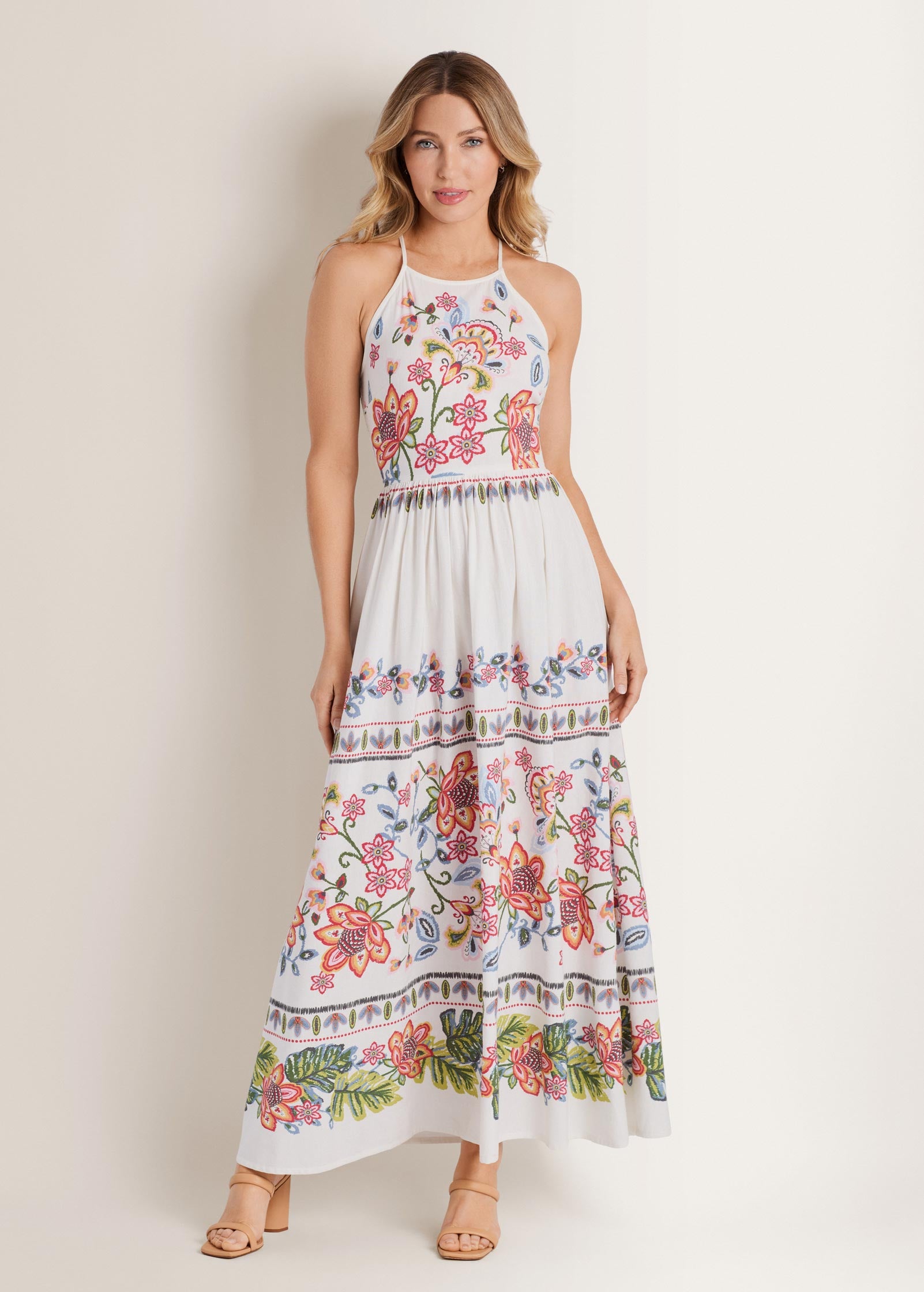 Venus Printed Linen Maxi Dress Hothouse Botancial Border – VENUS