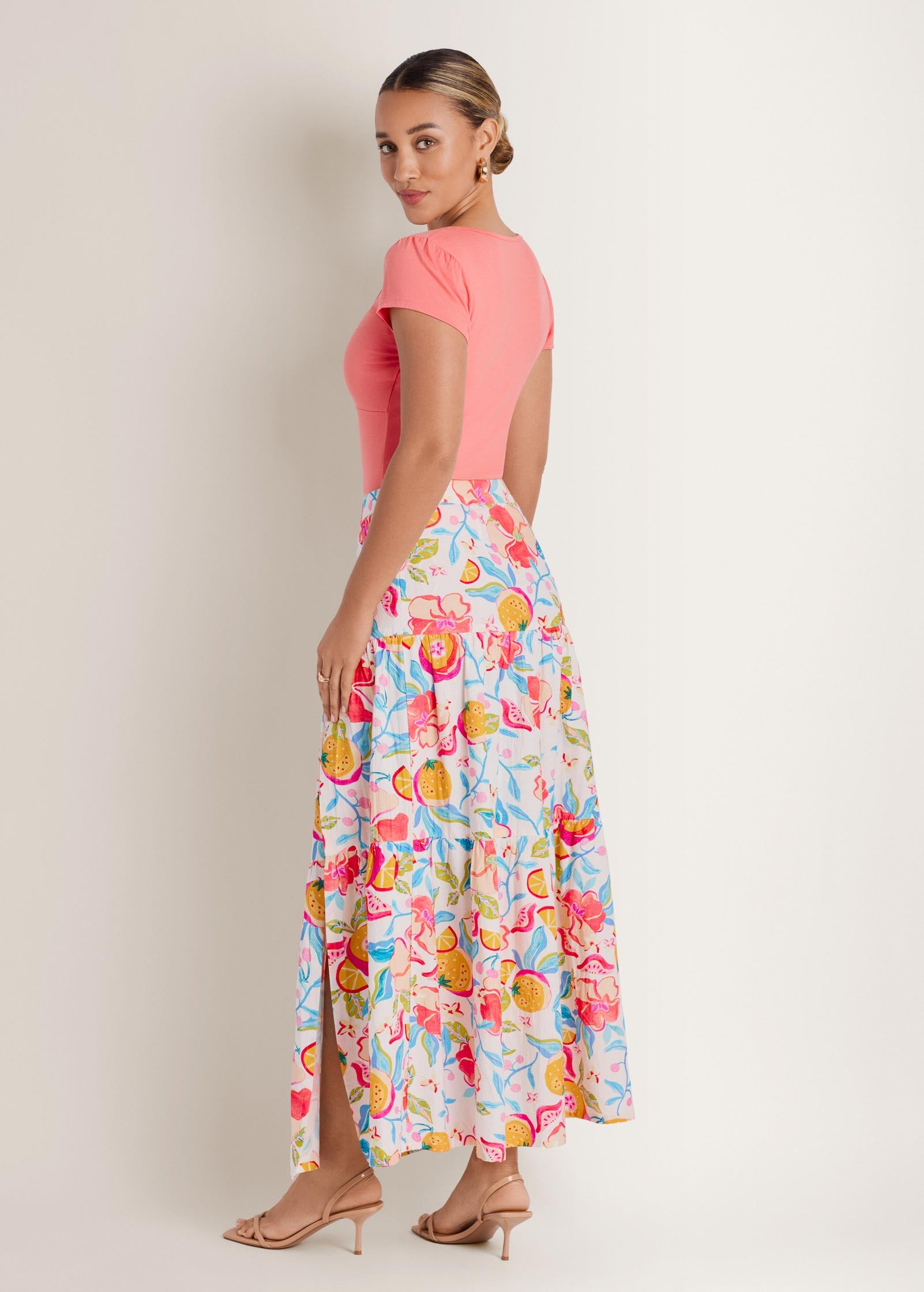 Venus Linen High Slit Skirt Soft Citrus Floral – VENUS