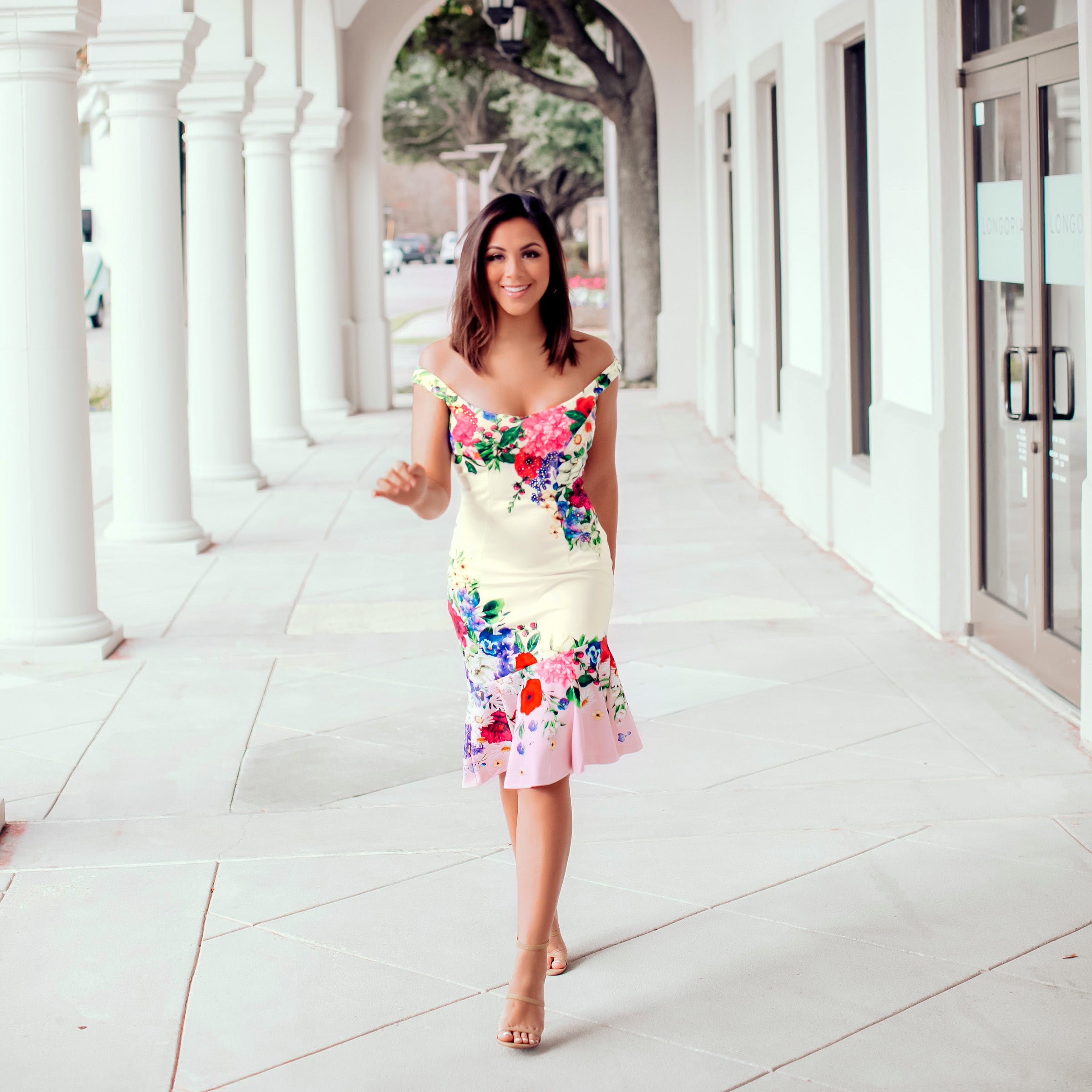 Ruffle Trim Detail Dress - White Multi – VENUS